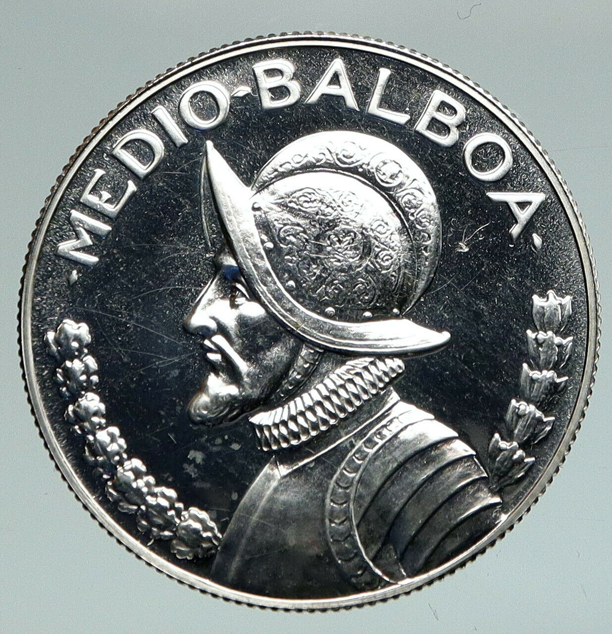 1968 PANAMA Spanish Conquistador Hero VINTAGE PF Silver 1/2 BALBOA Coin i91079