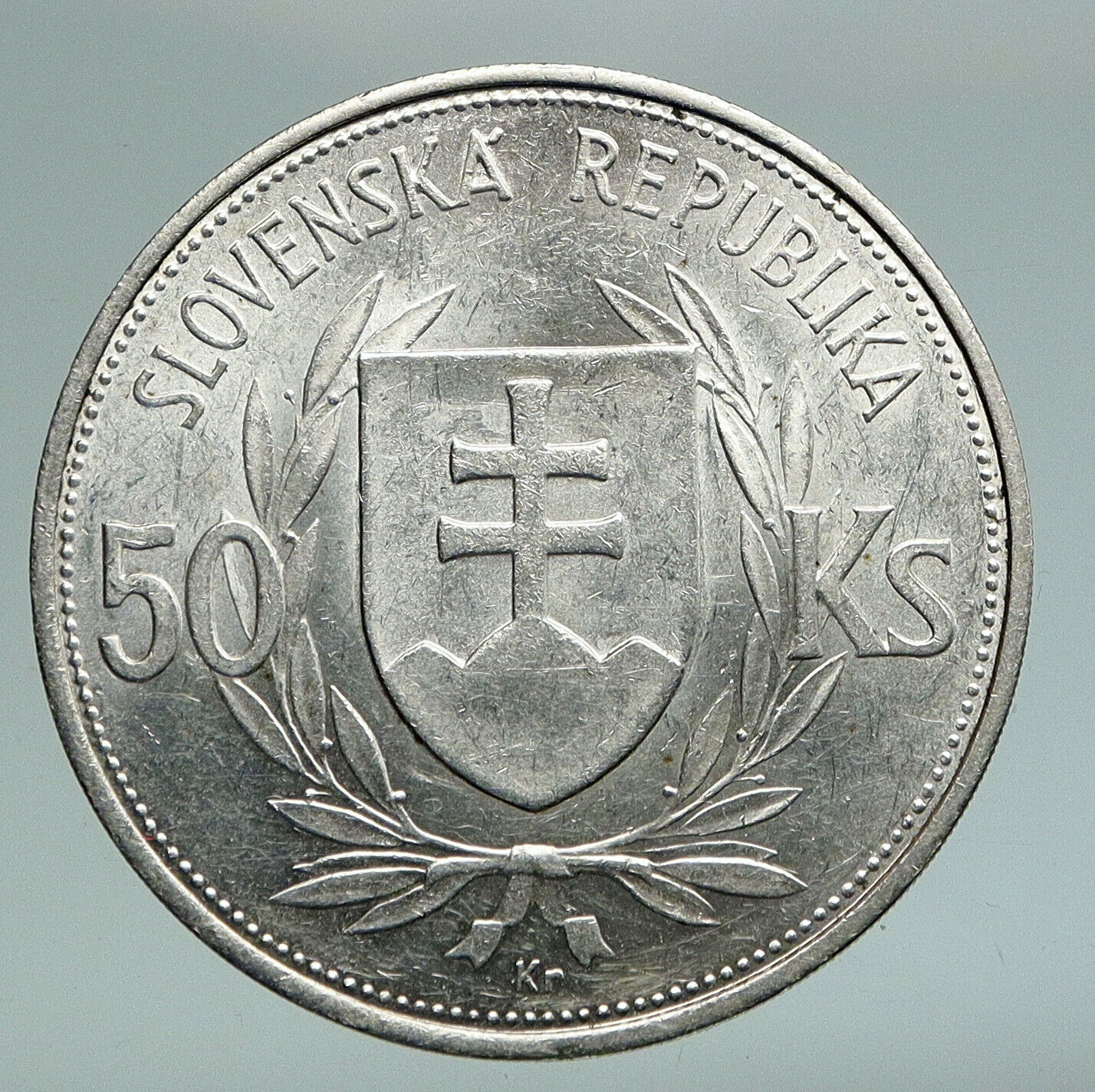 1944 SLOVAKIA REPUBLIC Jozef Tiso Genuine Silver 50 Korun Slovakian Coin i91073