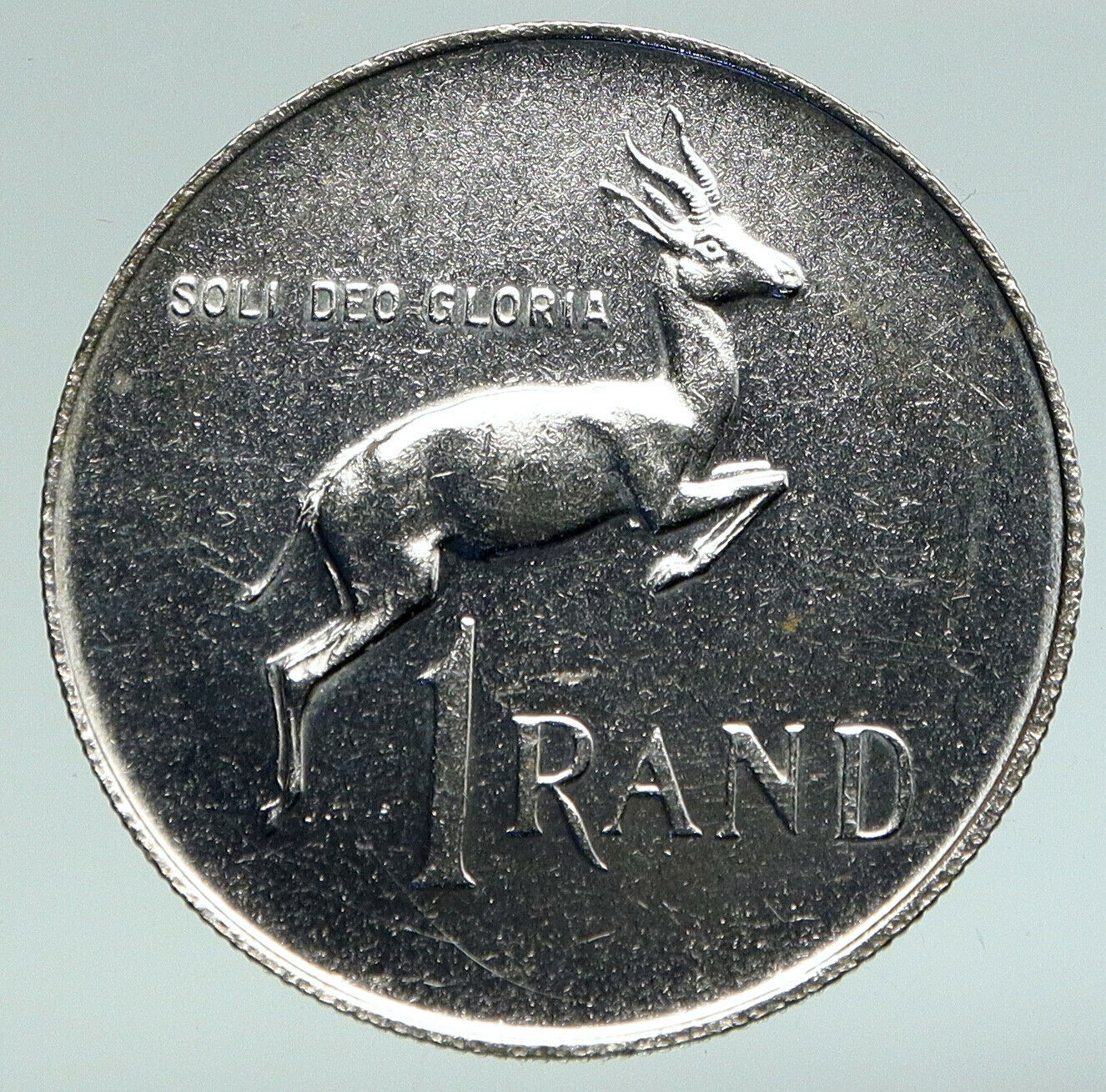 1971 SOUTH AFRICA Spingbok DEER Animal VINTAGE OLD Silver 1 Rand Coin i91080