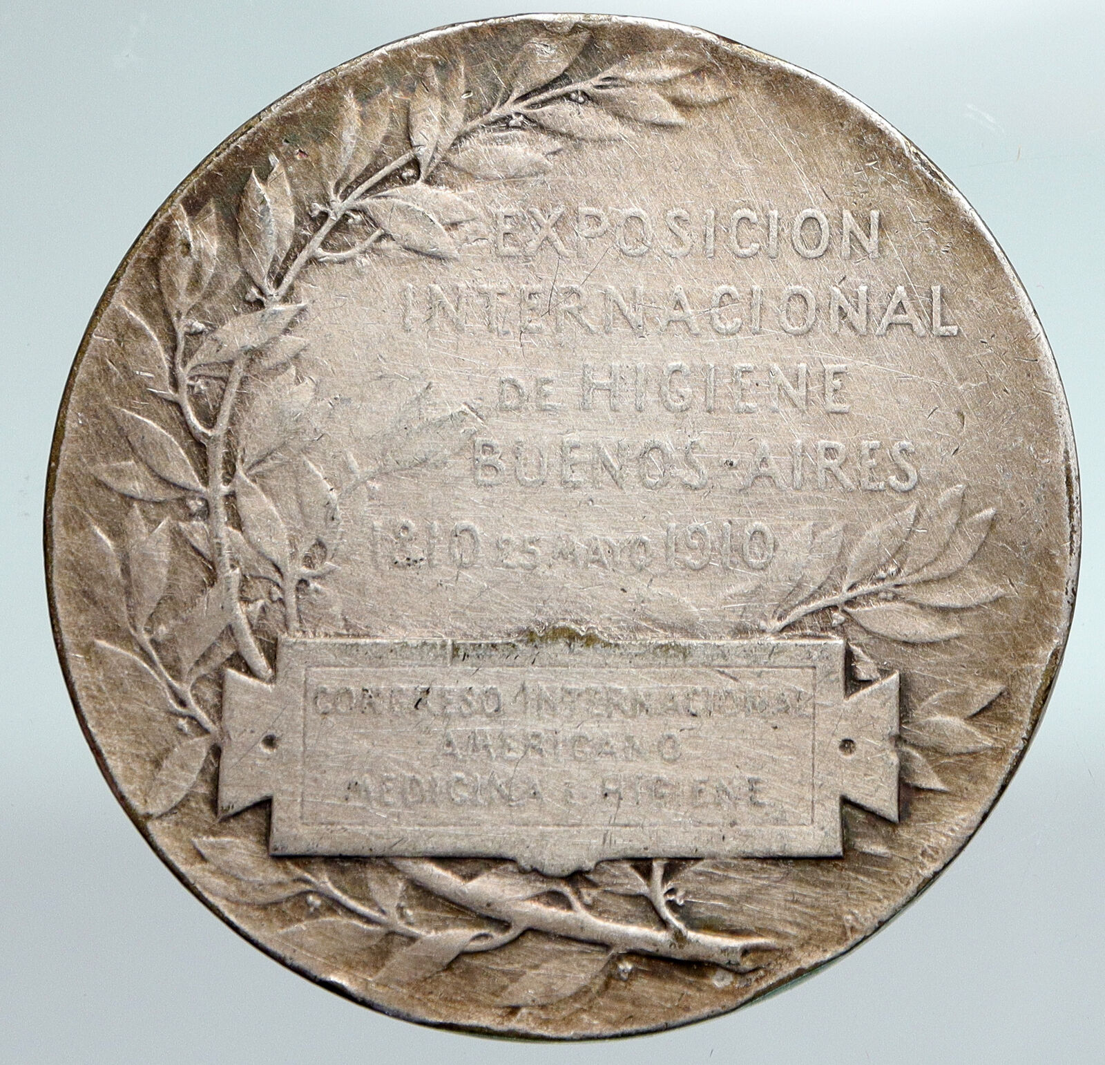 1910 FRANCE Buenos Aires Exposition FAIR French Antique OLD Silver Medal i90863