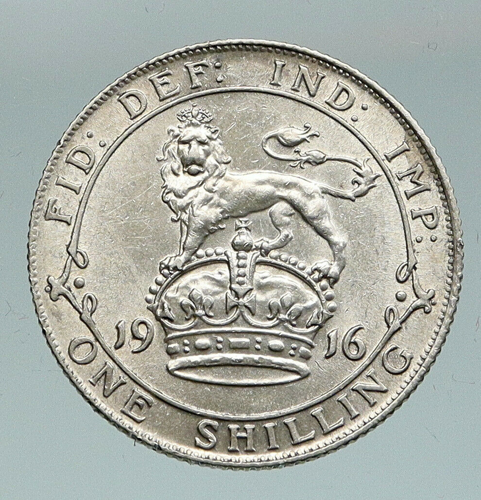 1916 United Kingdom UK Great Britain GEORGE V Lion Silver Shilling Coin i91488