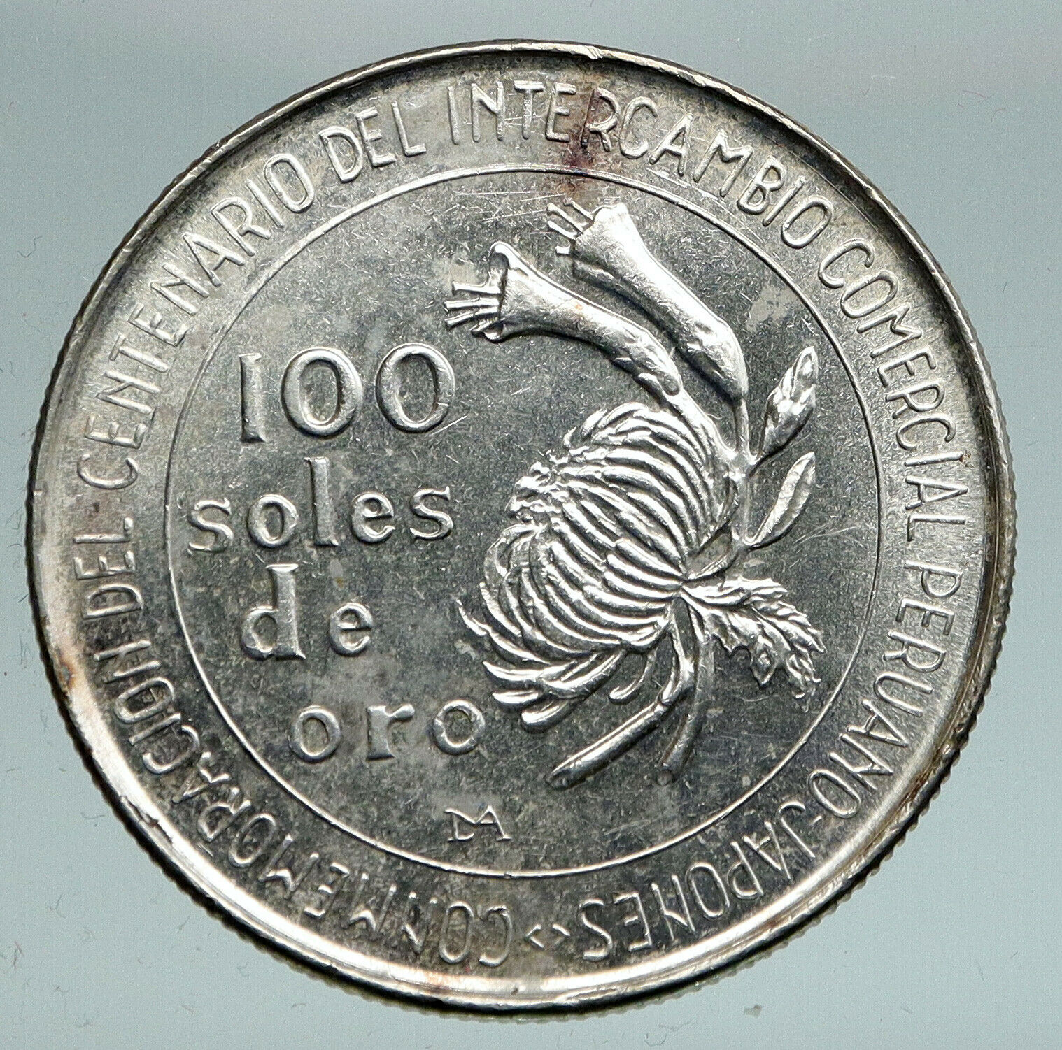 1973 PERU South America Japanese Relations Genuine 100 Soles Silver Coin i91489