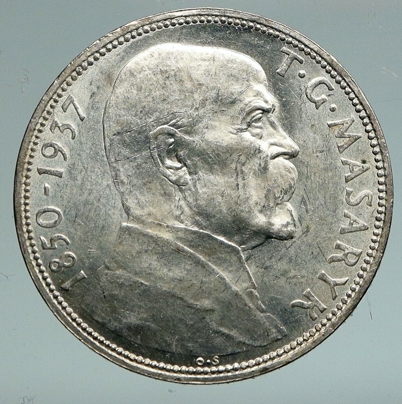 1937 CZECHOSLOVAKIA President Masaryk VINTAGE OLD Silver 20 Korun Coin i91498