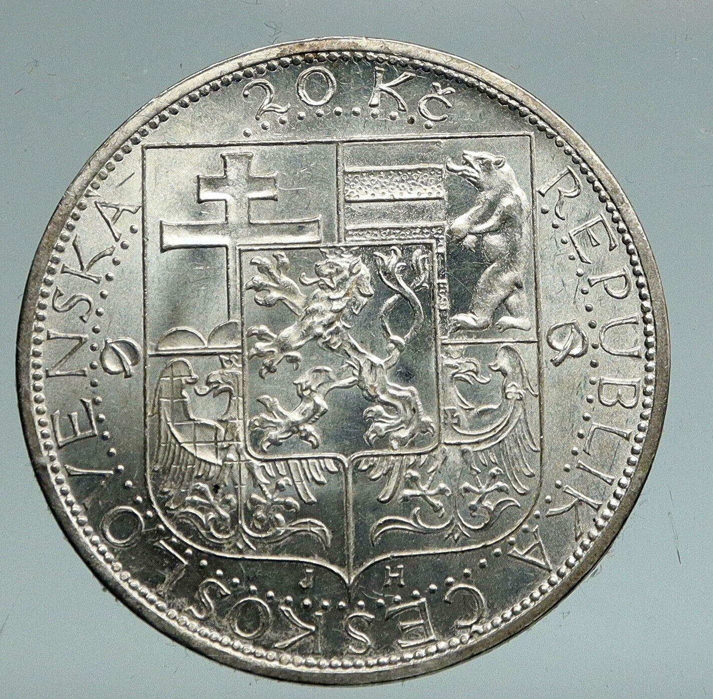 1937 CZECHOSLOVAKIA President Masaryk VINTAGE OLD Silver 20 Korun Coin i91498