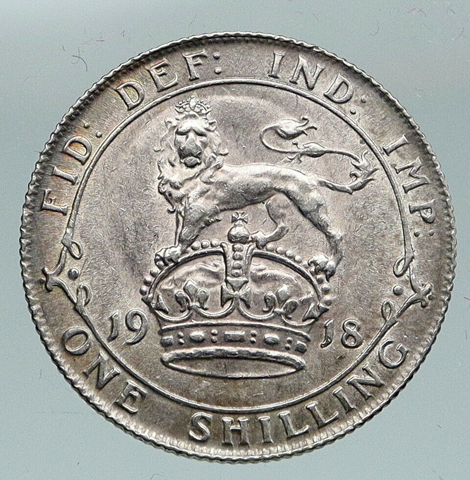 1918 United Kingdom UK Great Britain GEORGE V Lion Silver Shilling Coin i91487