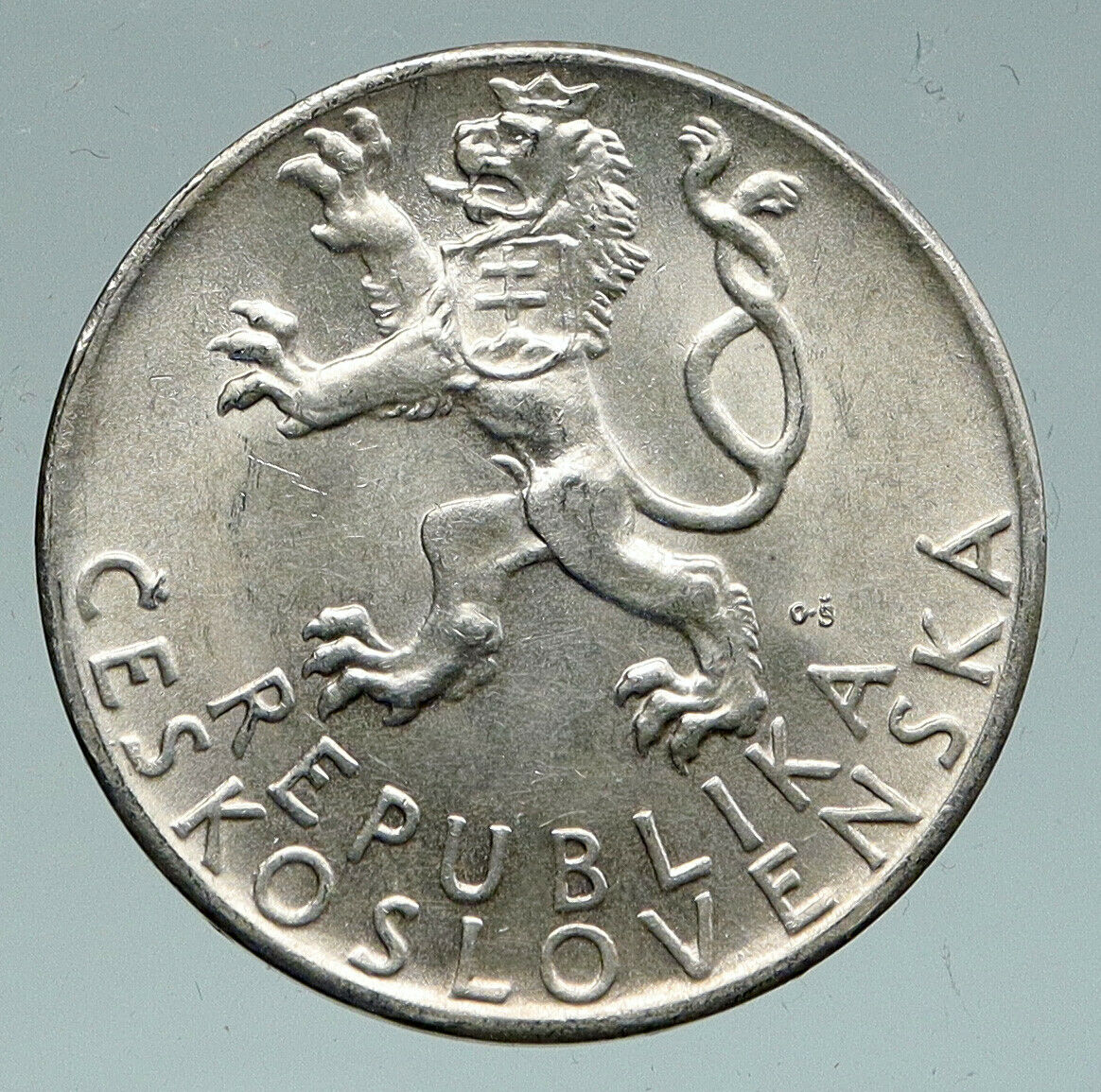 1947 CZECHOSLOVAKIA Czech Lion & Female VINTAGE OLD Silver 50 Korun Coin i91500