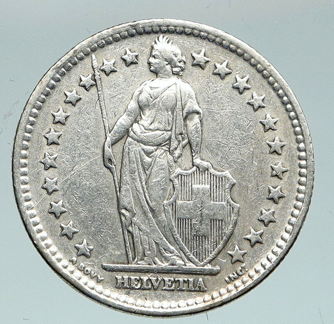 1944 SWITZERLAND - SILVER 2 Francs Coin HELVETIA Symbolizes SWISS Nation i91573