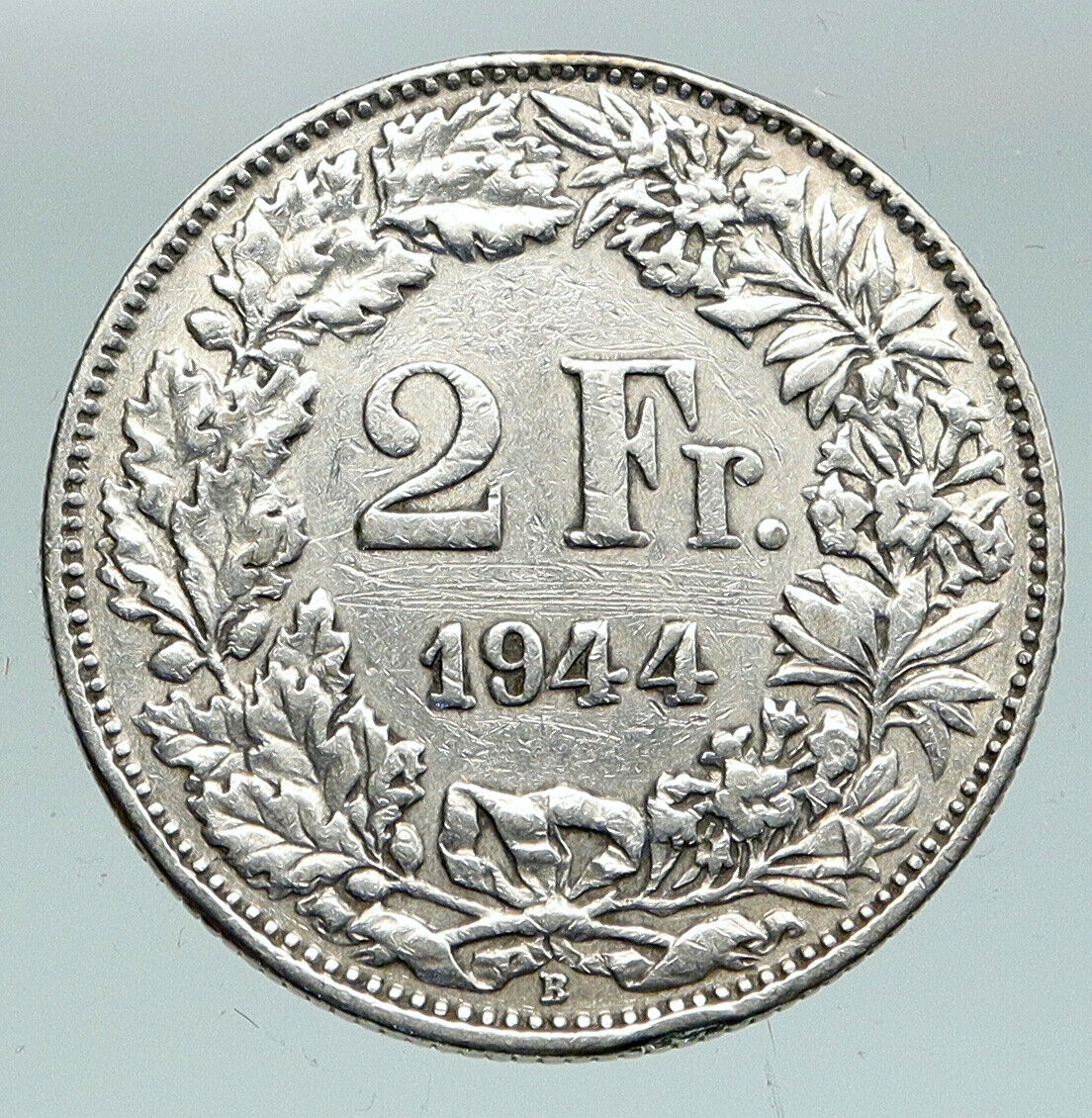 1944 SWITZERLAND - SILVER 2 Francs Coin HELVETIA Symbolizes SWISS Nation i91573