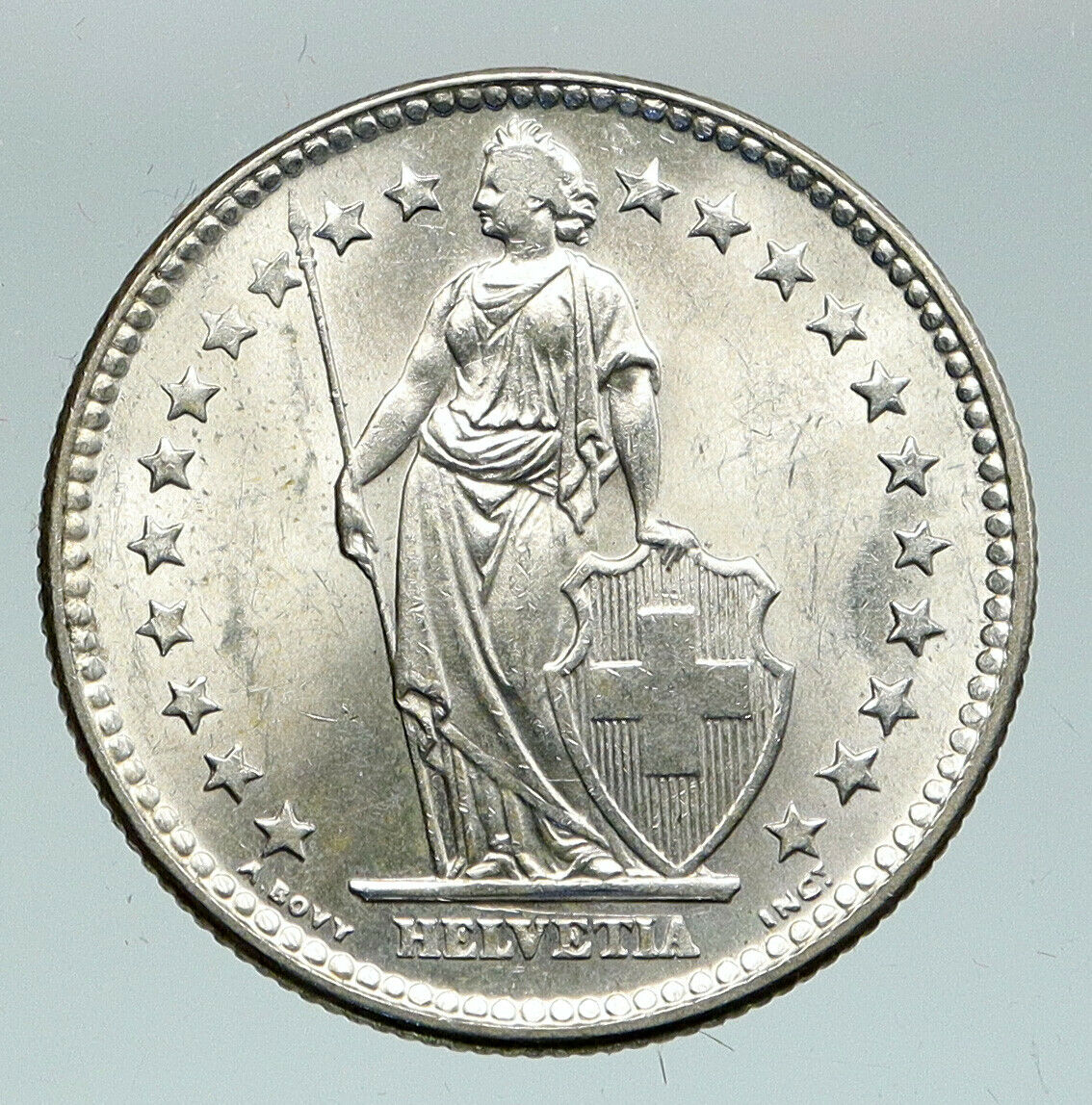 1961 SWITZERLAND - HELVETIA Symbolizes SWISS Nation SILVER 2 Francs Coin i91580