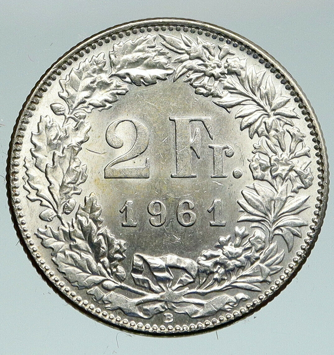 1961 SWITZERLAND - HELVETIA Symbolizes SWISS Nation SILVER 2 Francs Coin i91580