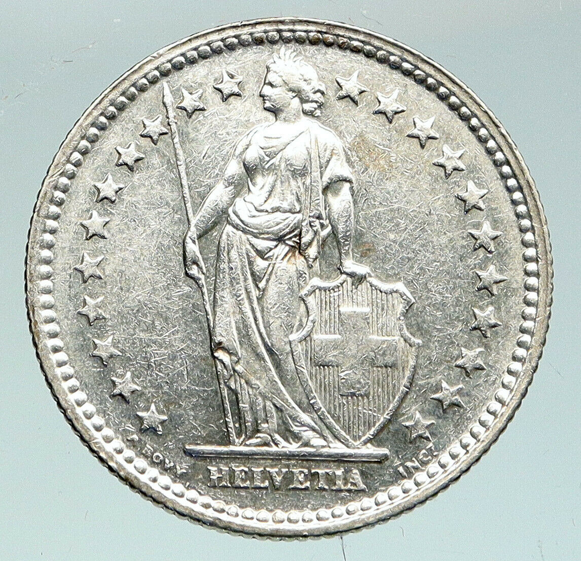 1941 SWITZERLAND - HELVETIA Symbolizes SWISS Nation SILVER 2 Francs Coin i91576