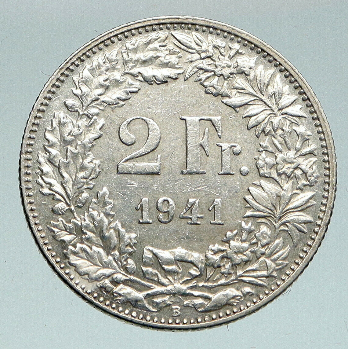 1941 SWITZERLAND - HELVETIA Symbolizes SWISS Nation SILVER 2 Francs Coin i91576