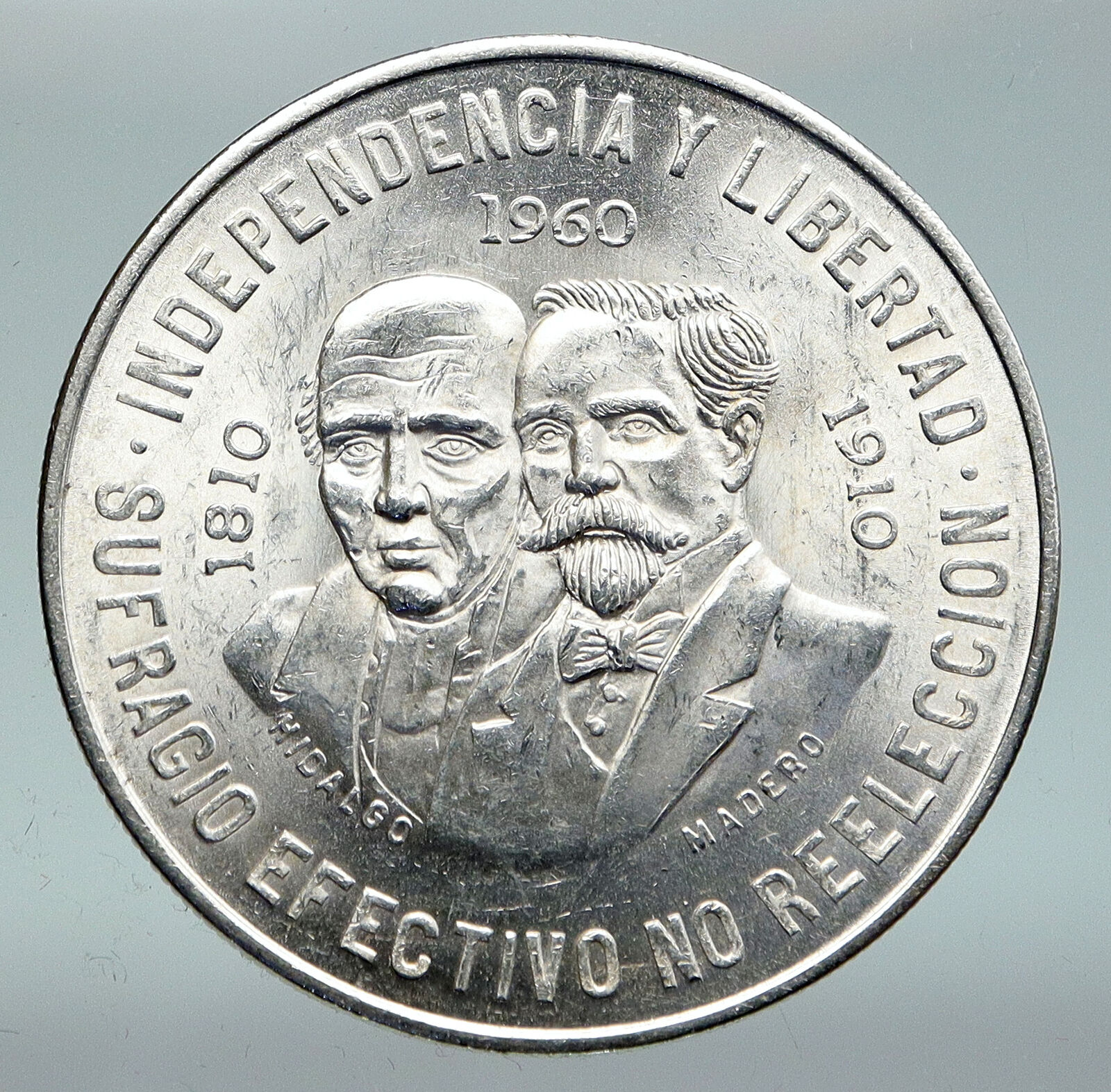 1960 Mexican 150Y WAR OF INDEPENDENCE Hidalgo Madero Silver 10 Pesos Coin i91574