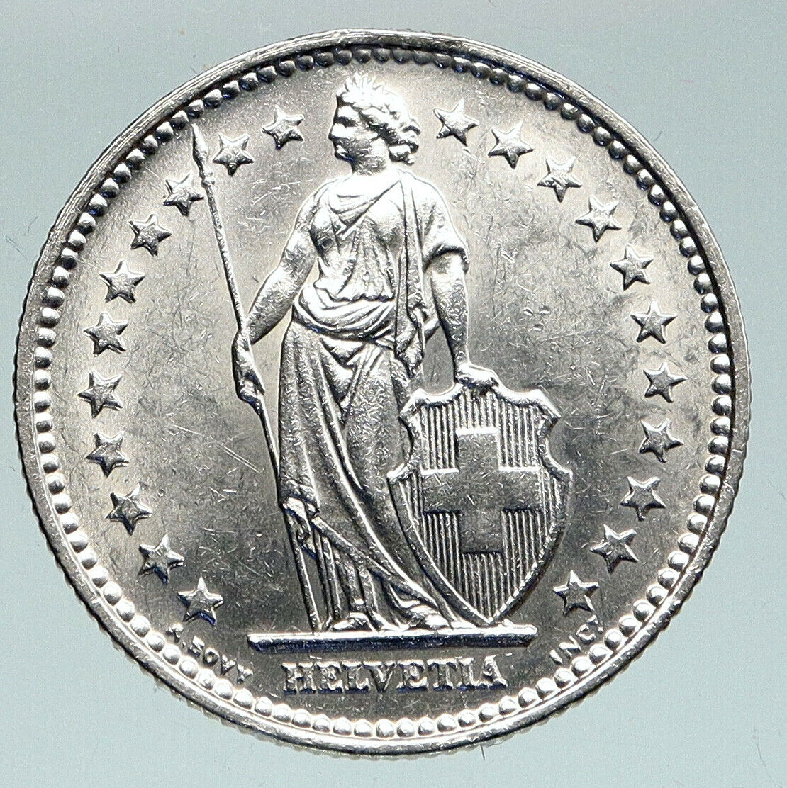 1921 SWITZERLAND - HELVETIA Symbolizes SWISS Nation SILVER 2 Francs Coin i91575