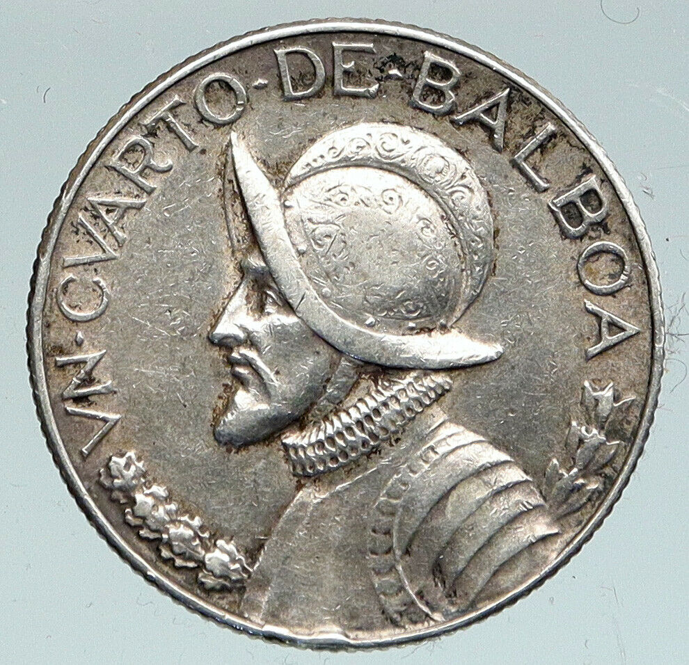 1953 PANAMA Antique VINTAGE Silver Spanish CONQUISTADOR 1/4 Balboa Coin i91530