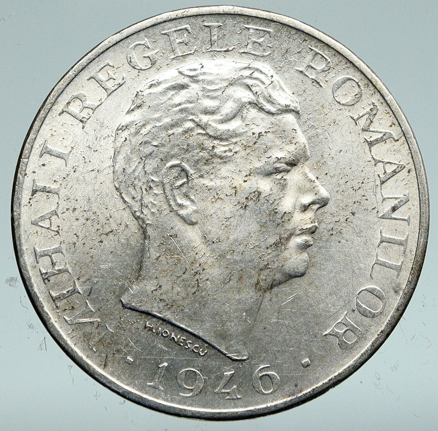 1946 ROMANIA Michael I Romanian Lady Bird Antique Silver 100000 Lei Coin i91474