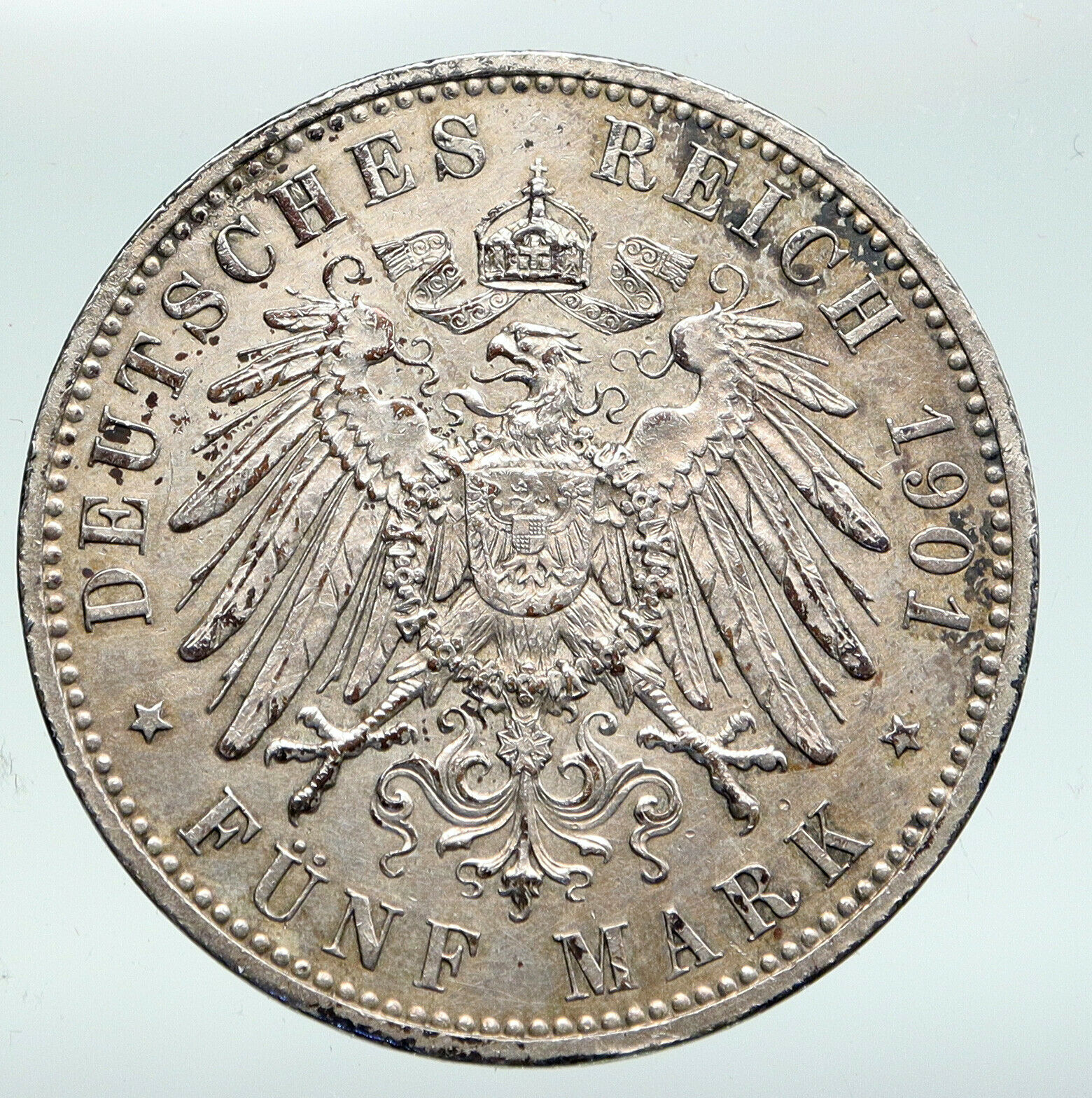 1901 GERMANY GERMAN STATES PRUSSIA WILHELM II Antique Silver 5 Mark Coin i91584