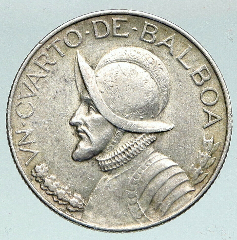 1933 PANAMA Antique VINTAGE Spanish CONQUISTADOR Silver 1/4 Balboa Coin i91483