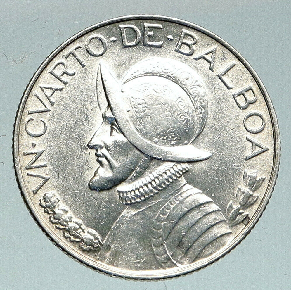 1947 PANAMA Antique VINTAGE Spanish CONQUISTADOR Silver 1/4 Balboa Coin i91578