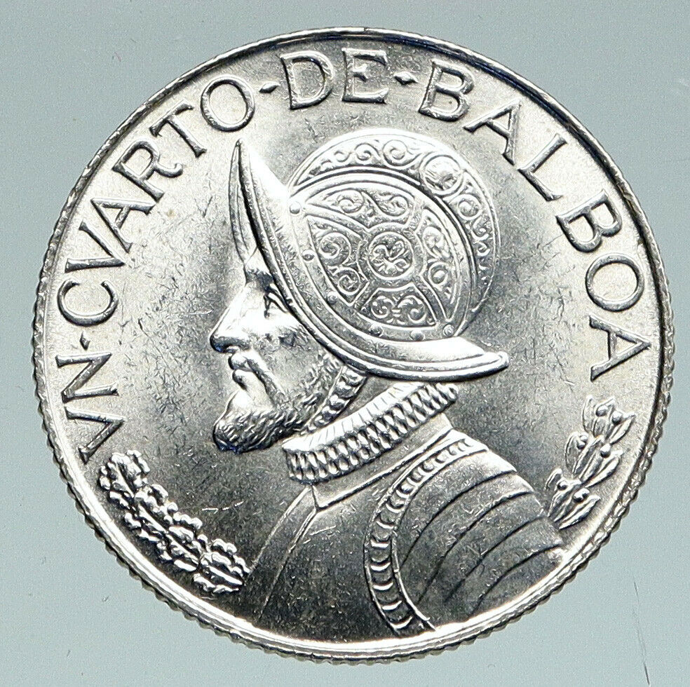 1962 PANAMA Antique VINTAGE Spanish CONQUISTADOR Silver 1/4 Balboa Coin i91545