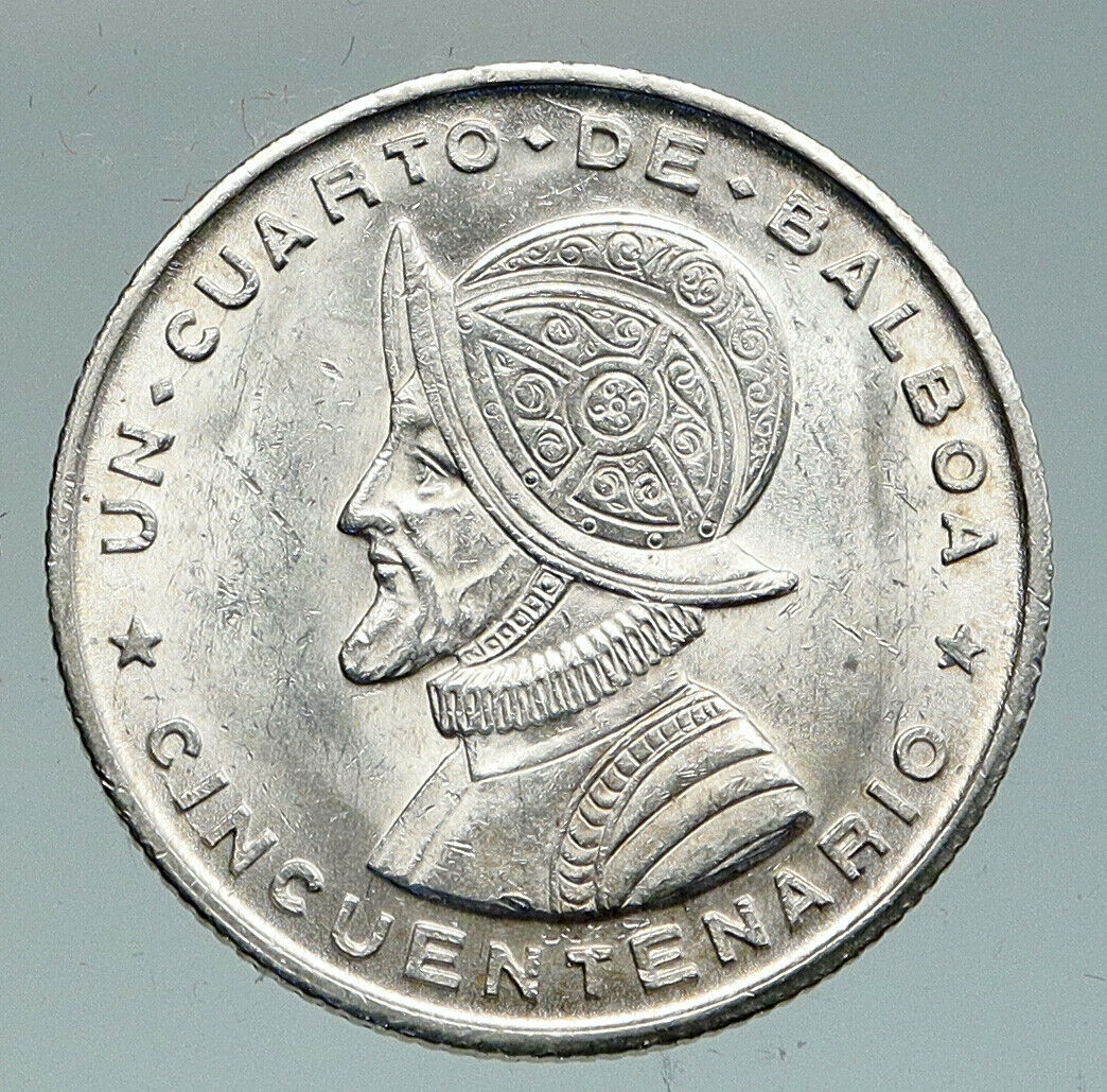 1953 PANAMA Antique VINTAGE Silver Spanish CONQUISTADOR 1/4 Balboa Coin i91581