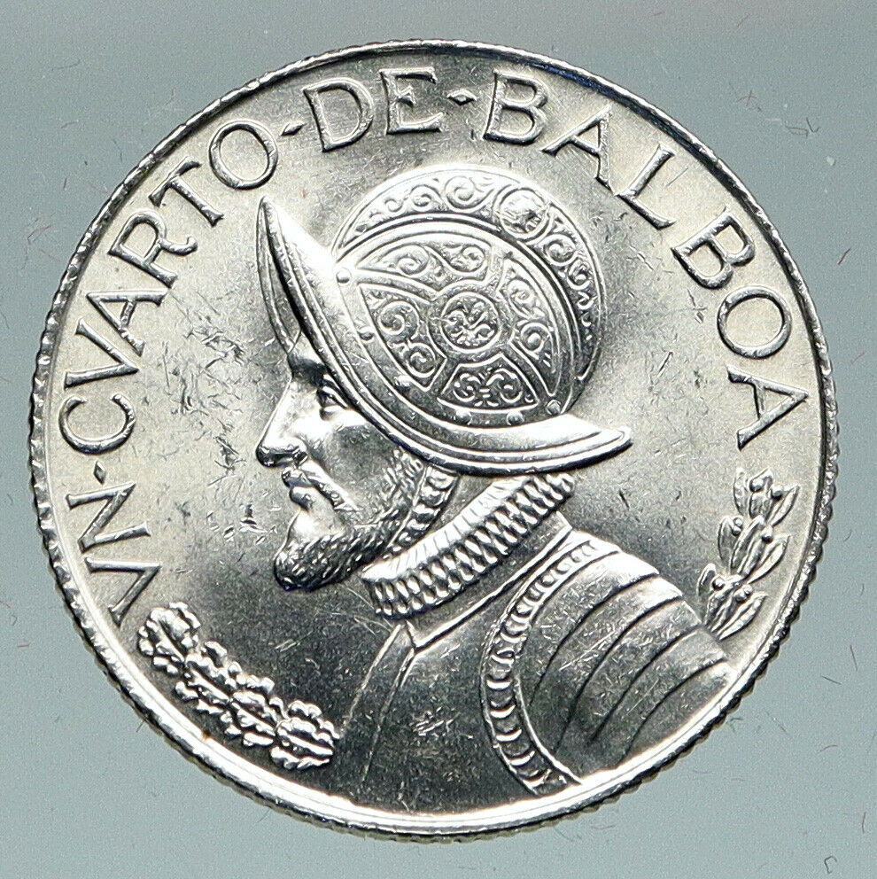 1962 PANAMA Antique VINTAGE Spanish CONQUISTADOR Silver 1/4 Balboa Coin i91484