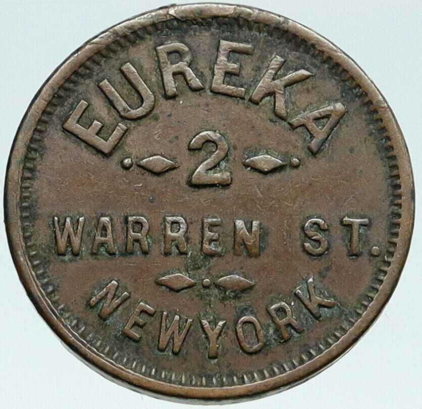 1863 United States NY CIVIL WAR 2 WARREN ST Eureka Money Token Cent Coin i87323