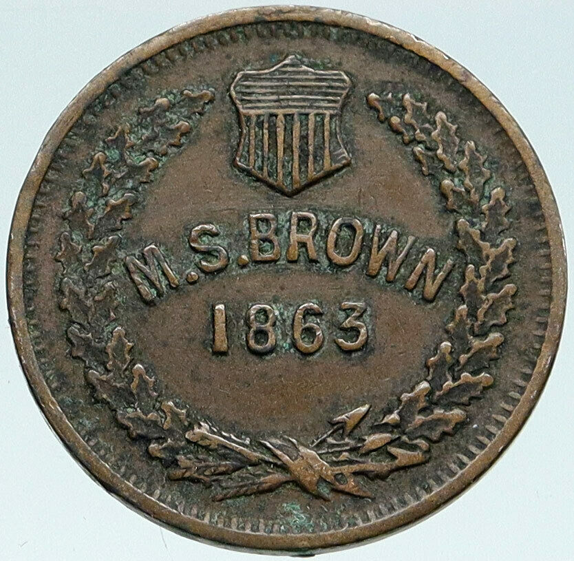 1863 United States NY CIVIL WAR 2 WARREN ST Eureka Money Token Cent Coin i87323