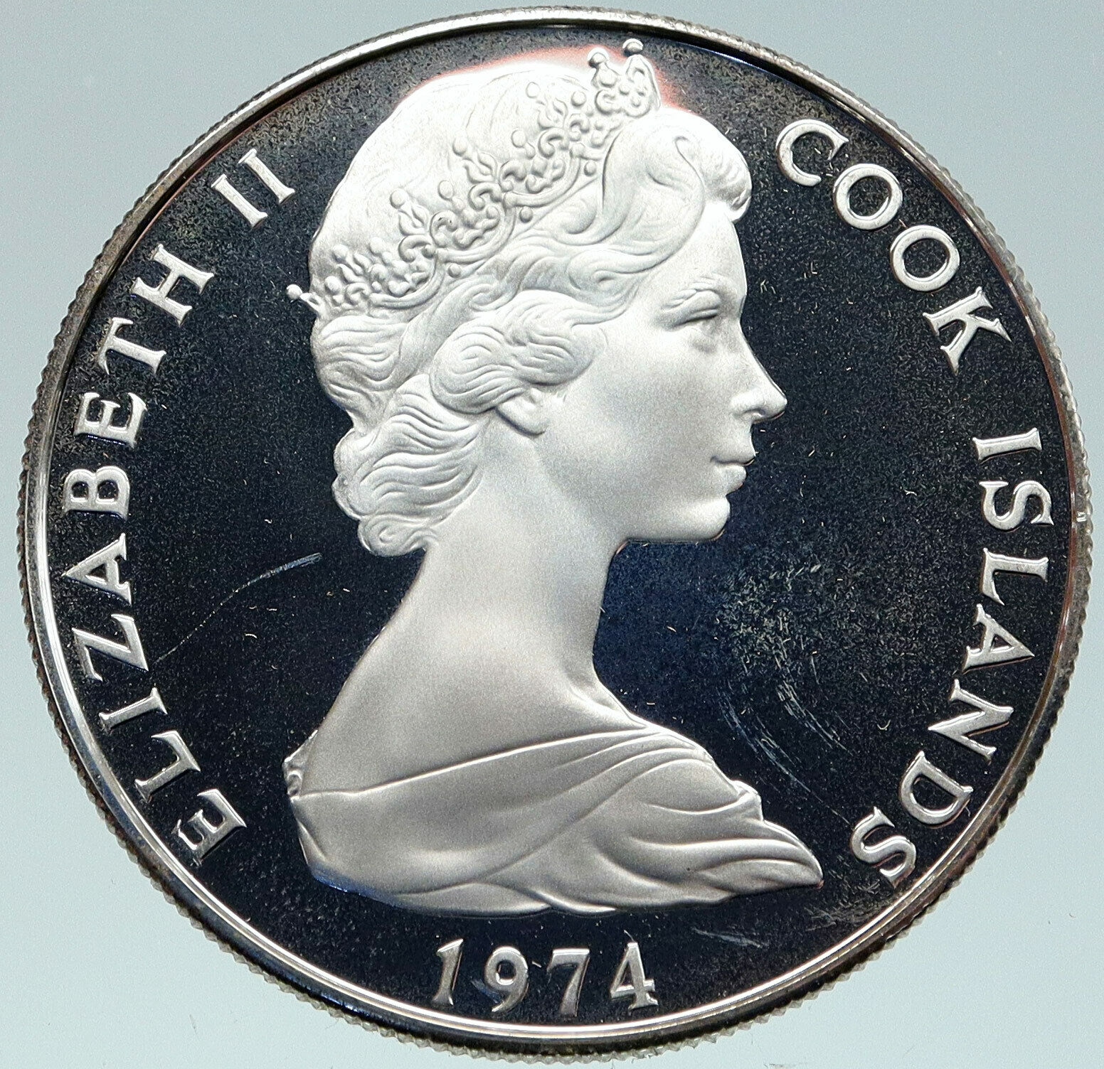 1974 COOK ISLANDS Elizabeth II James Cook PROOF Silver 2 1/2 Dollar Coin i87315