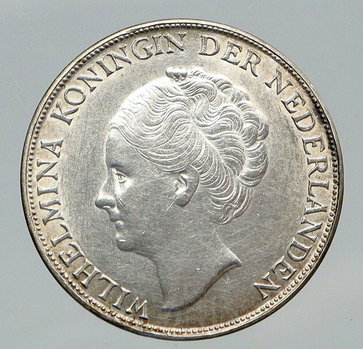 1944 Netherlands Kingdom w Queen WILHELMINA Silver 1 Gulden Coin i91707