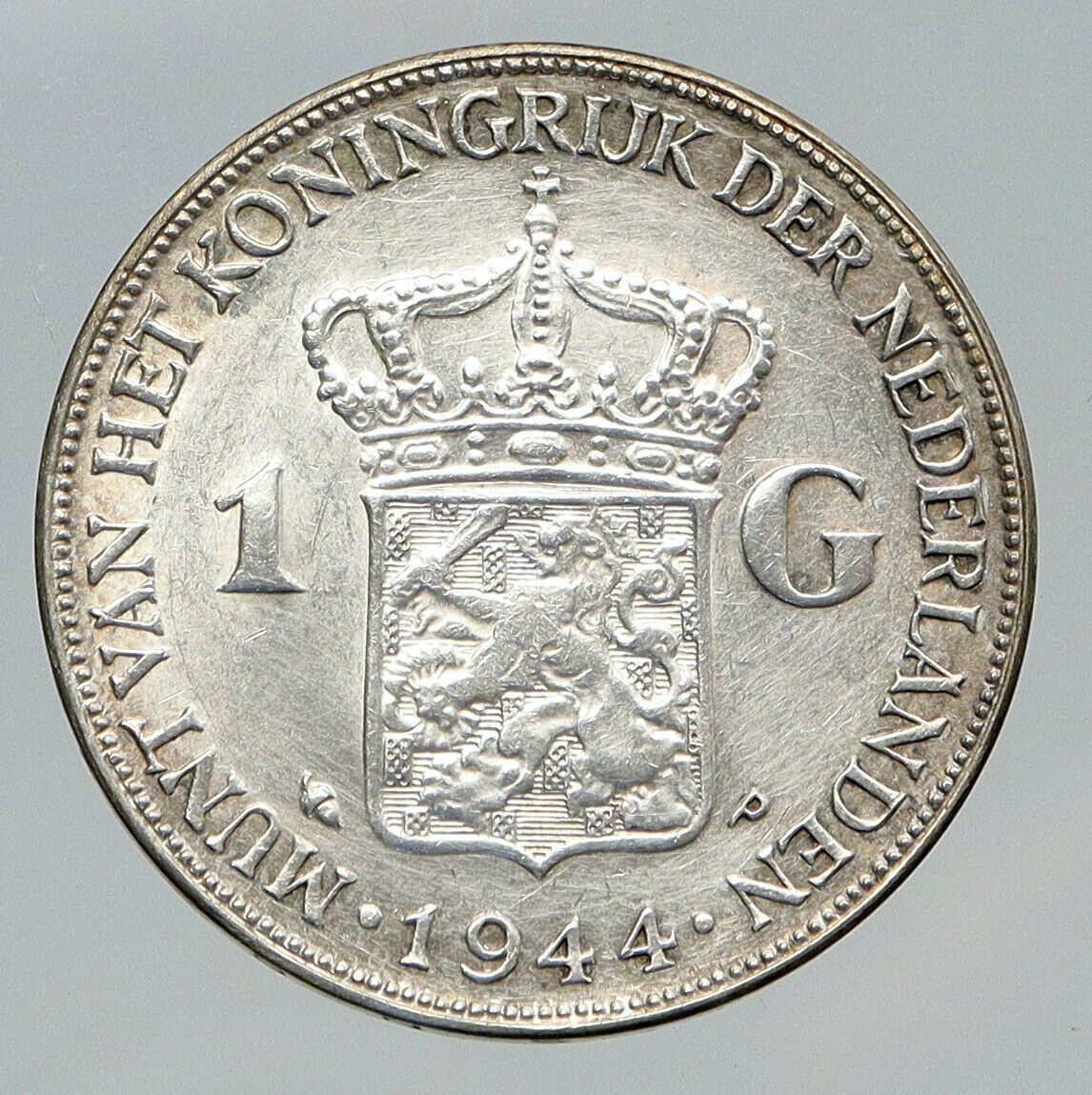 1944 Netherlands Kingdom w Queen WILHELMINA Silver 1 Gulden Coin i91707