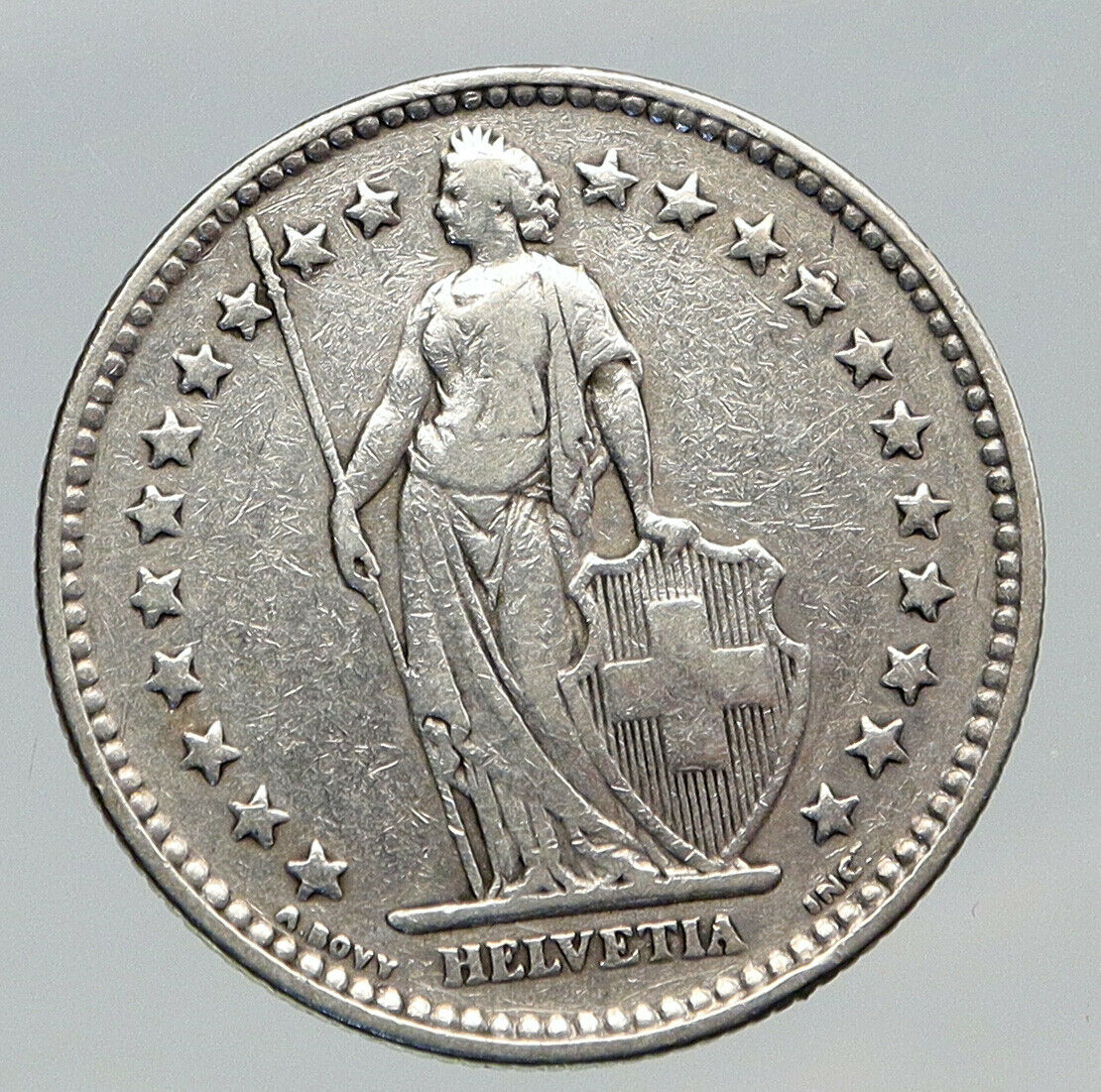 1921 SWITZERLAND - HELVETIA Symbolizes SWISS Nation SILVER 2 Francs Coin i91702