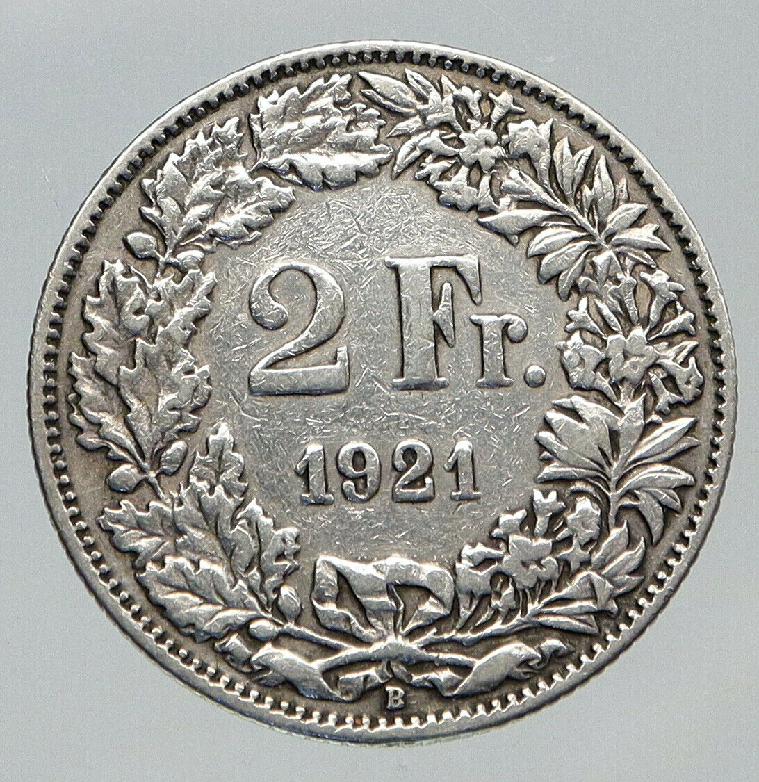 1921 SWITZERLAND - HELVETIA Symbolizes SWISS Nation SILVER 2 Francs Coin i91702