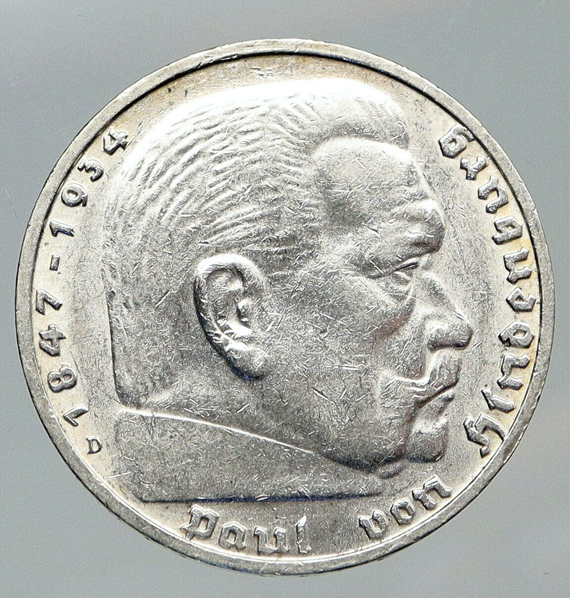 1935 Germany 2nd President Paul von Hindenburg Silver German 5 Mark Coin i91710