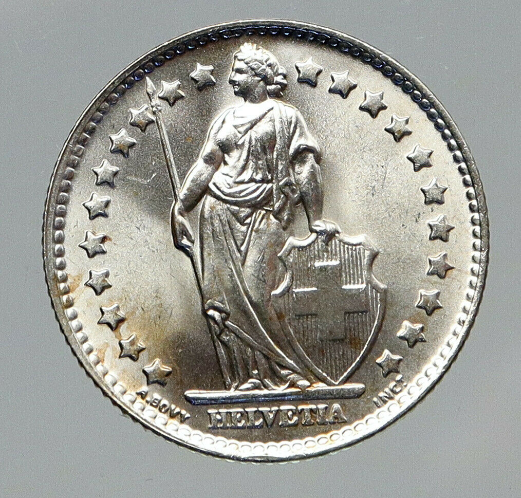 1964 SWITZERLAND - HELVETIA Symbolizes SWISS Nation SILVER 2 Francs Coin i91694