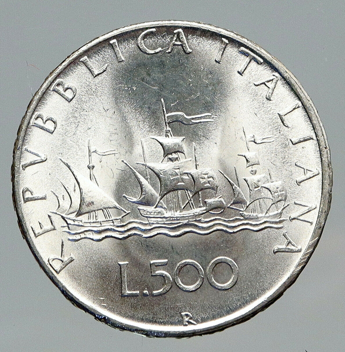 1967 ITALY CHRISTOPHER COLUMBUS Ship DISCOVER America SILVER 500Lire Coin i91720