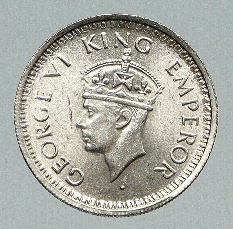 1943 INDIA UK States King George VI Genuine Silver 1/4 Rupee Indian Coin i91700