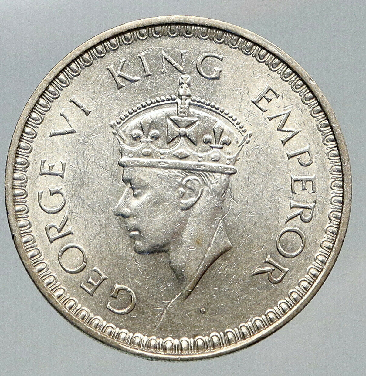 1944 B United Kingdom KING GEORGE VI British INDIA Old Silver Rupee Coin i91714