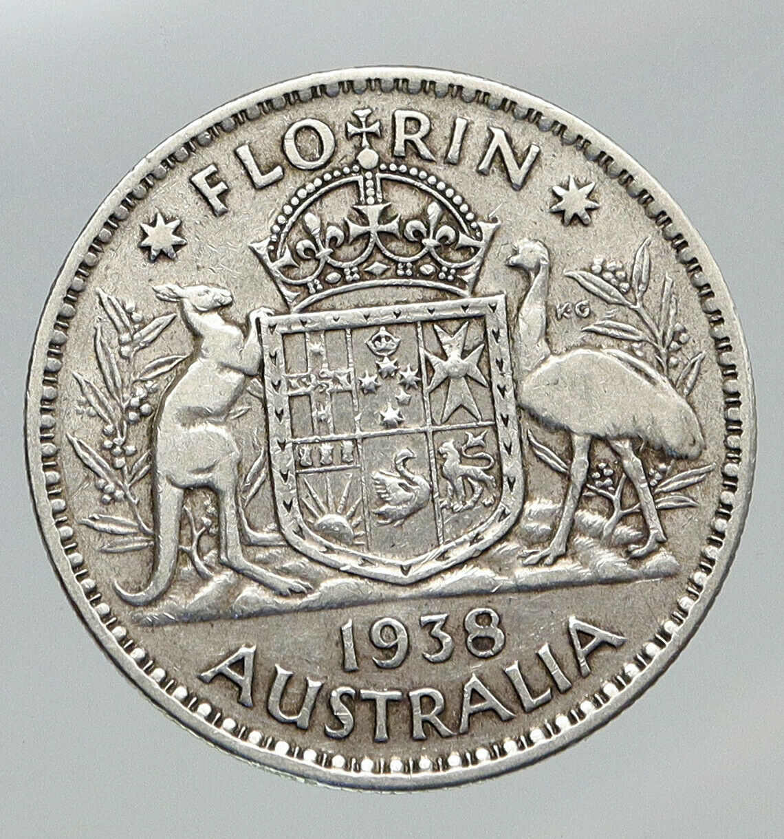 1943 AUSTRALIA Large King George VI Kangaroos Antique Silver Florin Coin i91697