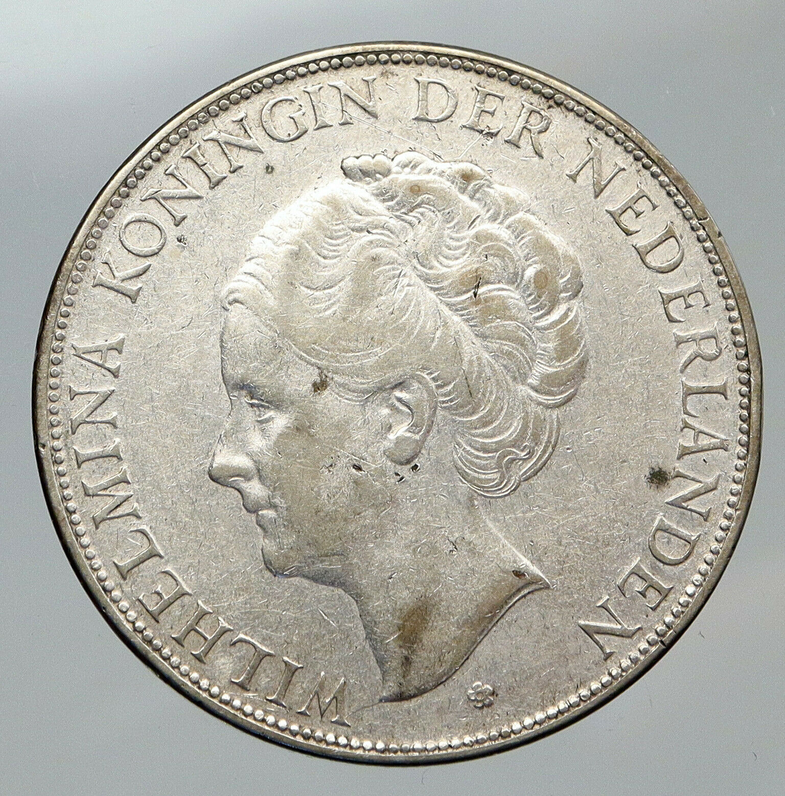 1931 NETHERLANDS Kingdom QUEEN WILHELMINA Old Silver 2 1/2 Gulden Coin i91718