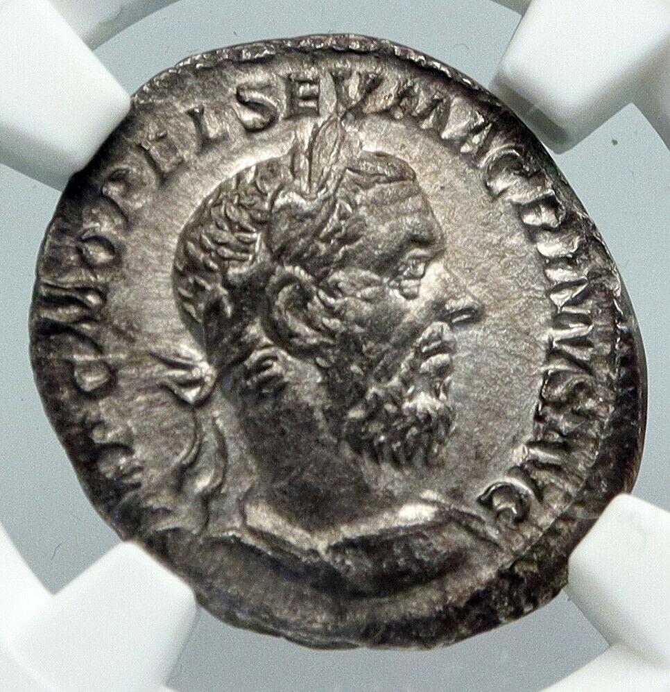 EMPEROR MACRINUS Vintage Ancient 217AD OLD Silver Roman Coin FIDES NGC i91310