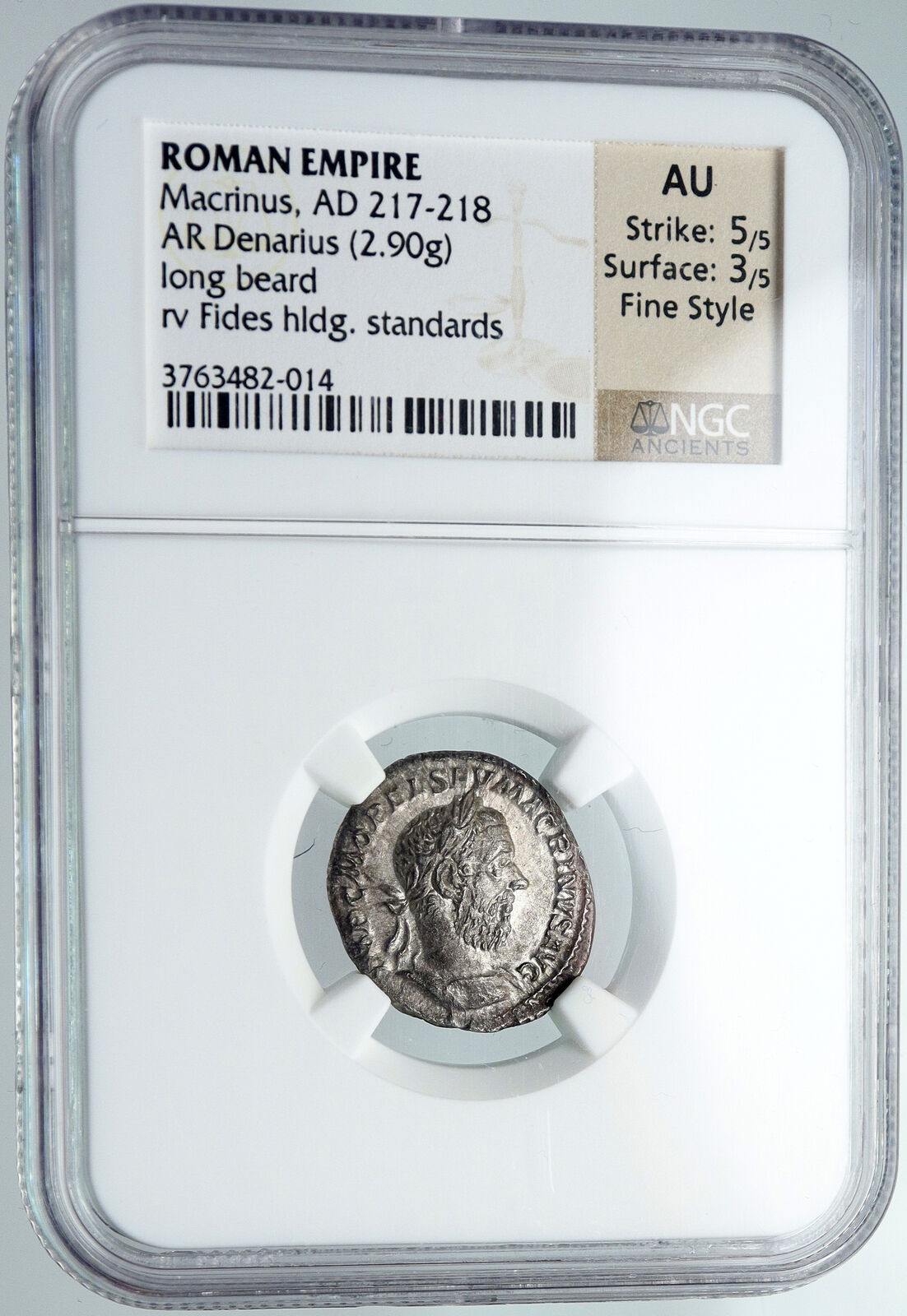 EMPEROR MACRINUS Vintage Ancient 217AD OLD Silver Roman Coin FIDES NGC i91310