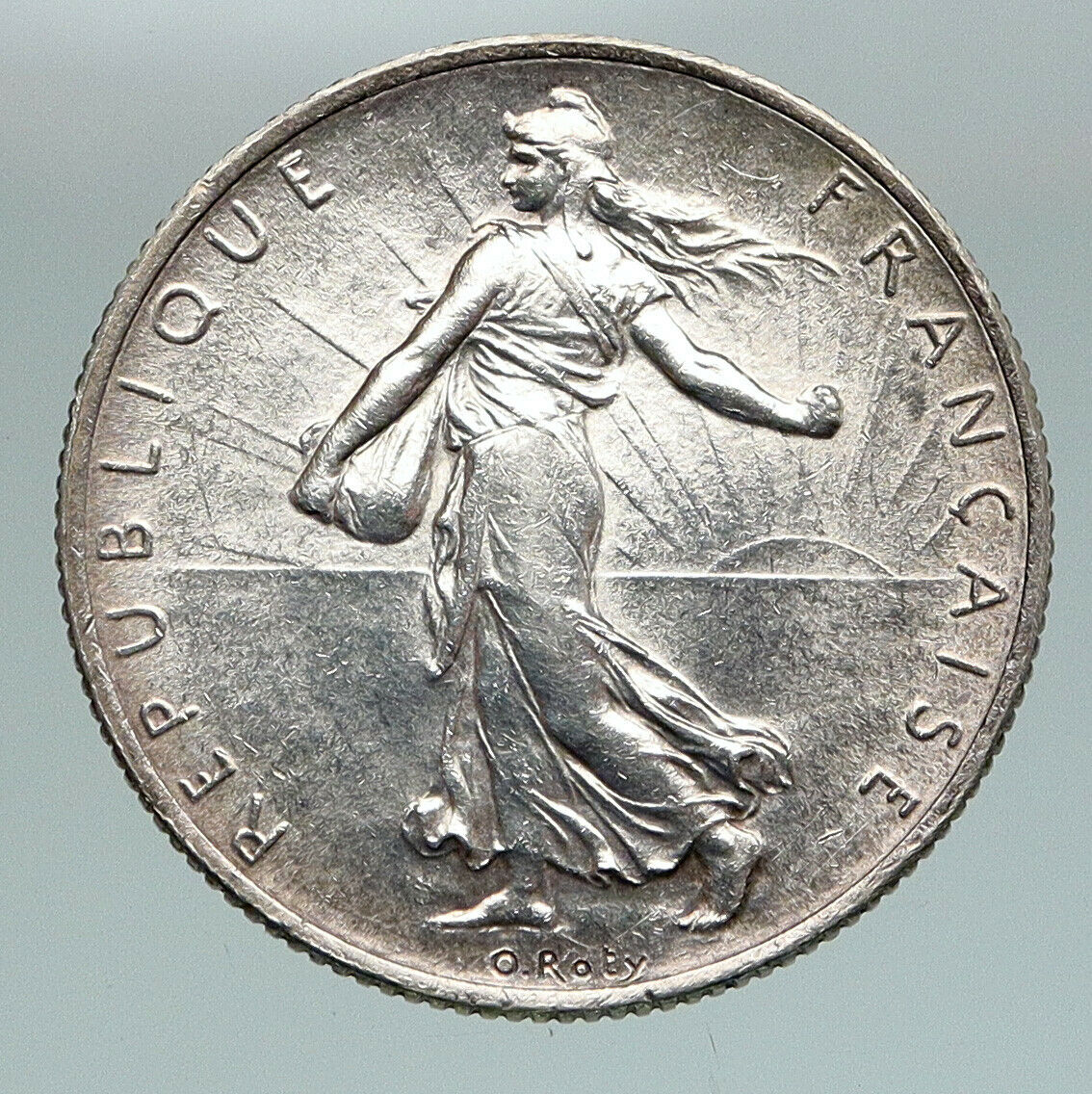 1917 FRANCE Antique Silver 2 Francs French Coin w La Semeuse Sower Woman i91154