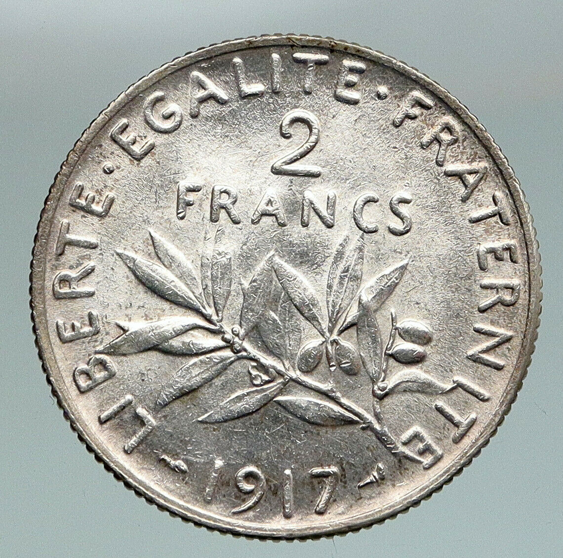 1917 FRANCE Antique Silver 2 Francs French Coin w La Semeuse Sower Woman i91154