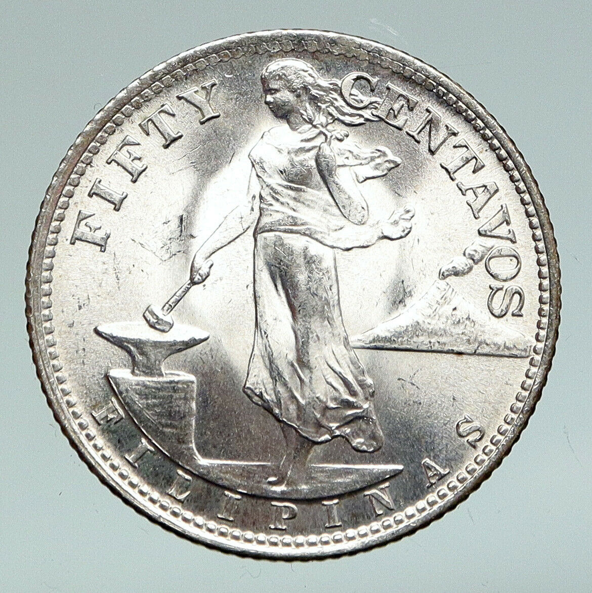 1945 S PHILIPPINES Under US Administration Eagle Silver 50 Centavos Coin i91151