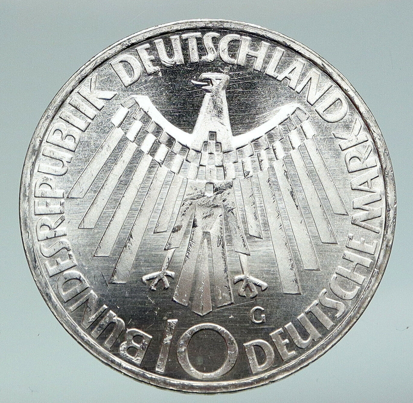 1972 G GERMANY Munich Summer Olympic Antique PROOF Silver 10 Mark Coin i91153