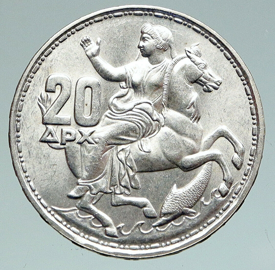 1960 GREECE King PAUL I Silver 20 Drachmai Coin SELENE DIANA MOON GODDESS i91148