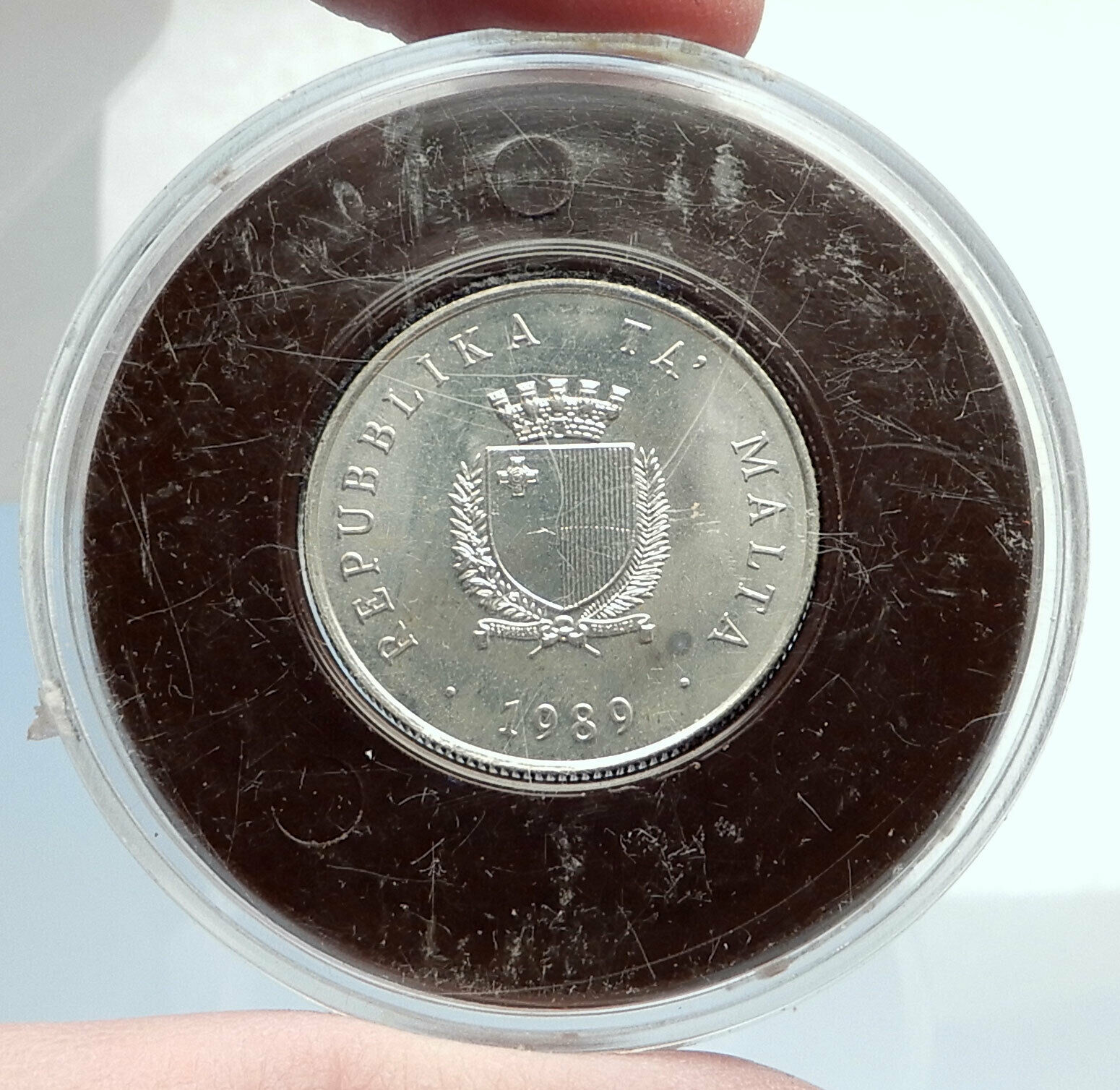 1989 MALTA Independence Prime Minister GIORGIO BORG OLIVIER Silver Coin i74064