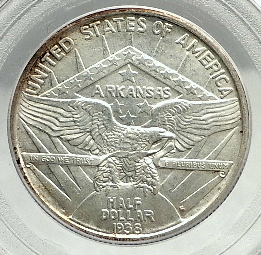 1938 ARKANSAS 100th Commemorative Silver Half Dollar US Coin PCGS MS 65 i76423