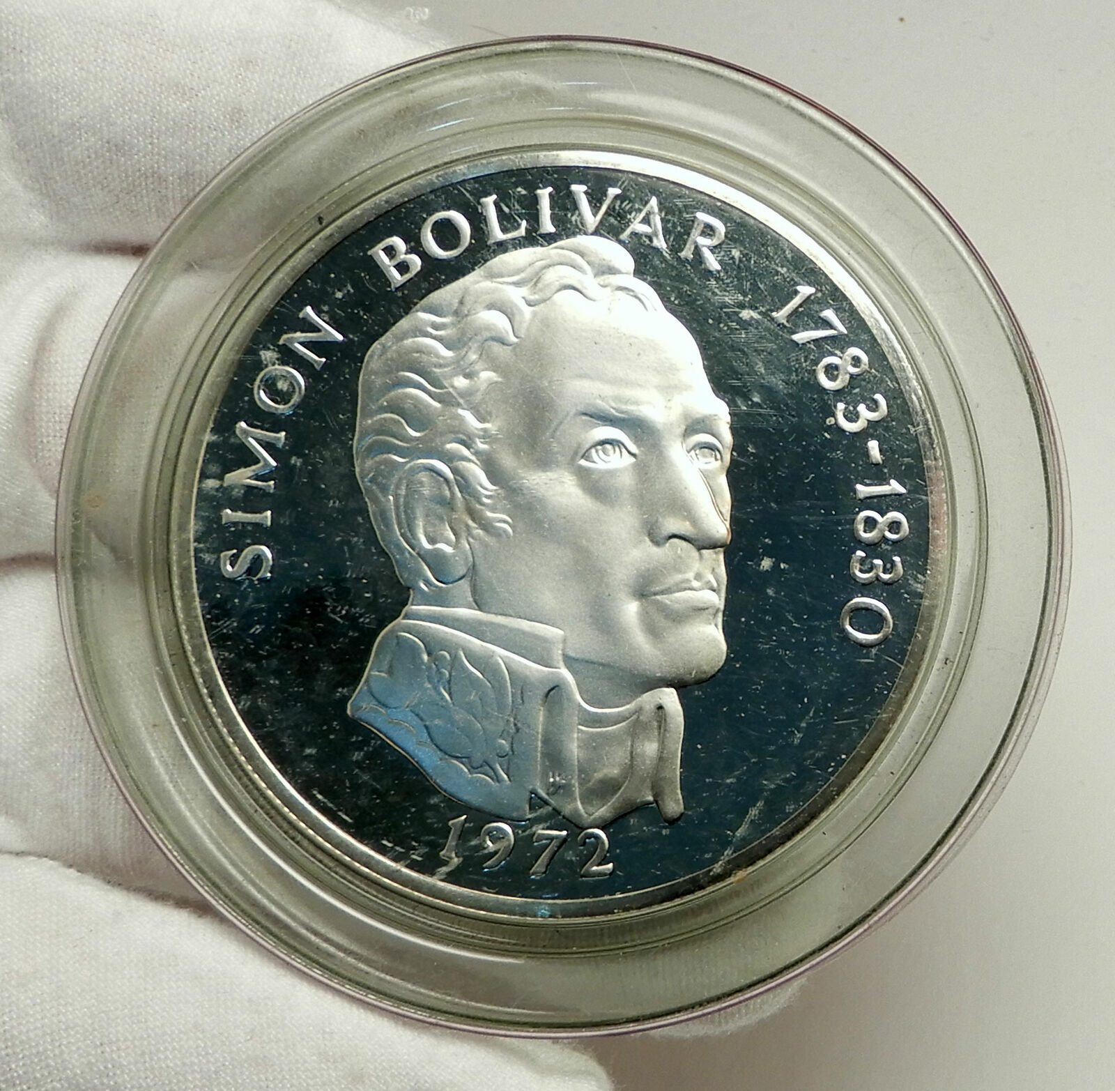 1972 PANAMA Huge 6.2cm Proof Silver 3.8oz 20 Balboas Coin w SIMON BOLIVAR i76337